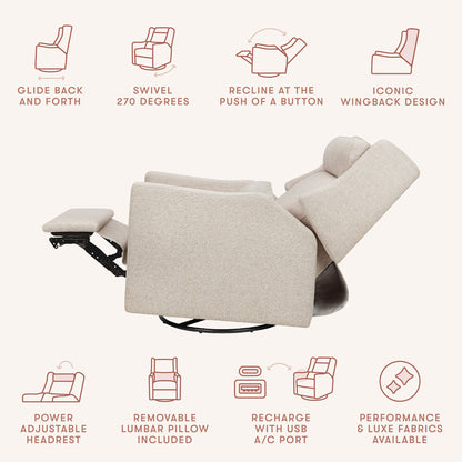 Babyletto Kiwi Plus Electric Recliner Swivel Glider w/ Adjustable Headrest + USB Port - Performance Beach Eco-Weave - M11286PBEW