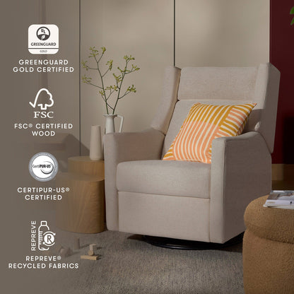 Babyletto Kiwi Plus Electric Recliner Swivel Glider w/ Adjustable Headrest + USB Port - Performance Beach Eco-Weave - M11286PBEW