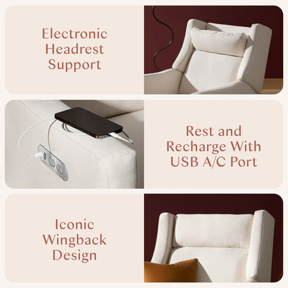 Babyletto Kiwi Plus Electric Recliner Swivel Glider w/ Adjustable Headrest + USB Port - Performance Cream Eco-Weave - M11286PCMEW