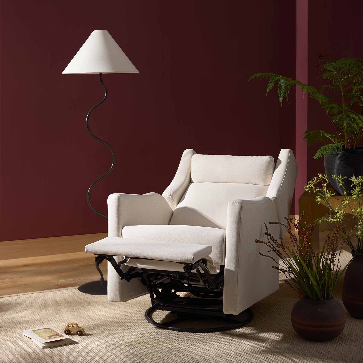 Babyletto Kiwi Plus Electric Recliner Swivel Glider w/ Adjustable Headrest + USB Port - Performance Cream Eco-Weave - M11286PCMEW