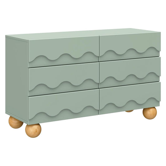 Babyletto Lido Wave 6-Drawer Assembled Dresser - Light Sage / Honey - M31116LSHY