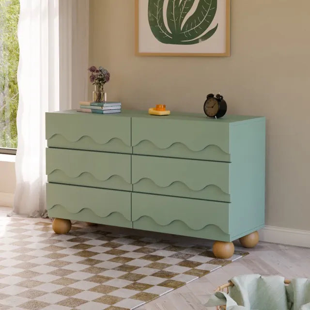 Babyletto Lido Wave 6-Drawer Assembled Dresser - Light Sage / Honey - M31116LSHY