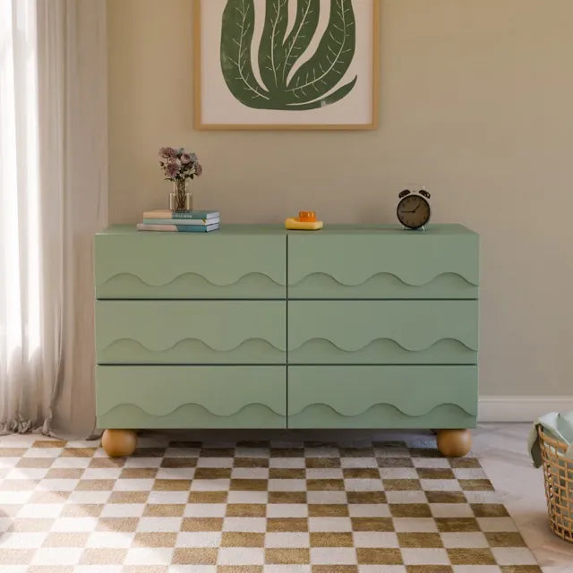 Babyletto Lido Wave 6-Drawer Assembled Dresser - Light Sage / Honey - M31116LSHY