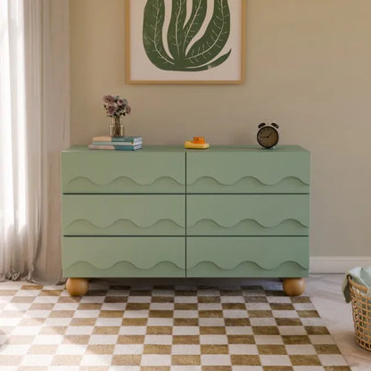 Babyletto Lido Wave 6-Drawer Assembled Dresser - Light Sage / Honey - M31116LSHY