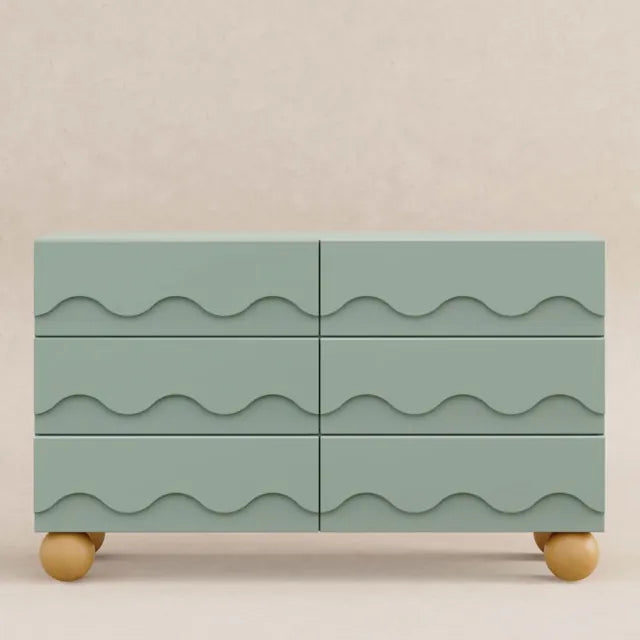 Babyletto Lido Wave 6-Drawer Assembled Dresser - Light Sage / Honey - M31116LSHY
