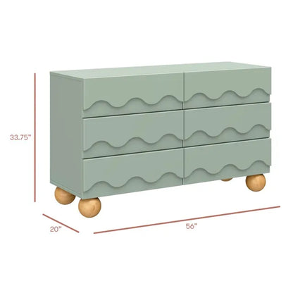 Babyletto Lido Wave 6-Drawer Assembled Dresser - Light Sage / Honey - M31116LSHY