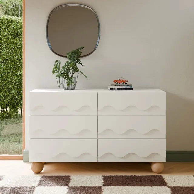 Babyletto Lido Wave 6-Drawer Assembled Dresser - White / Honey - M31116WHY