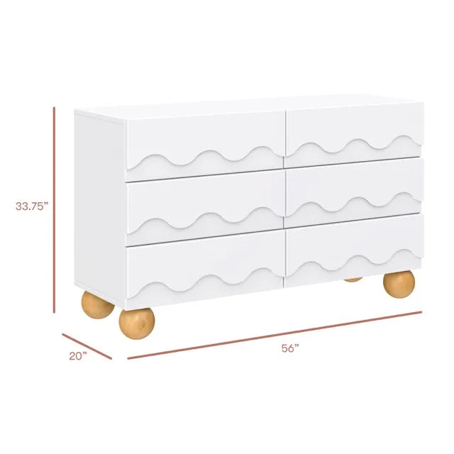 Babyletto Lido Wave 6-Drawer Assembled Dresser - White / Honey - M31116WHY