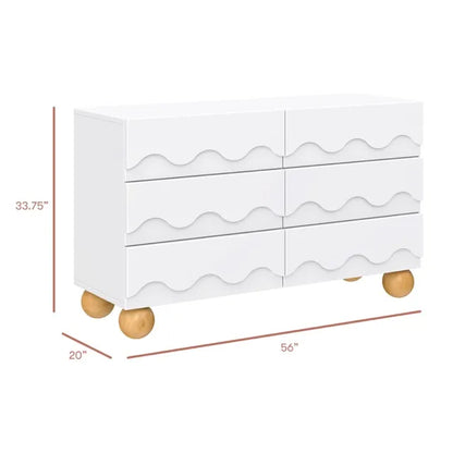 Babyletto Lido Wave 6-Drawer Assembled Dresser - White / Honey - M31116WHY