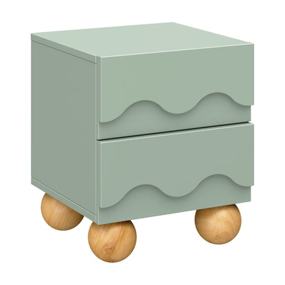 Babyletto Lido Wave Assembled Nightstand - Light Sage/Honey