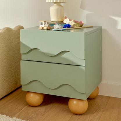 Babyletto Lido Wave Assembled Nightstand - Light Sage/Honey