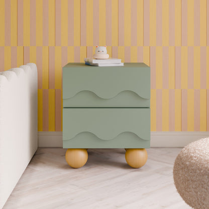 Babyletto Lido Wave Assembled Nightstand - Light Sage/Honey