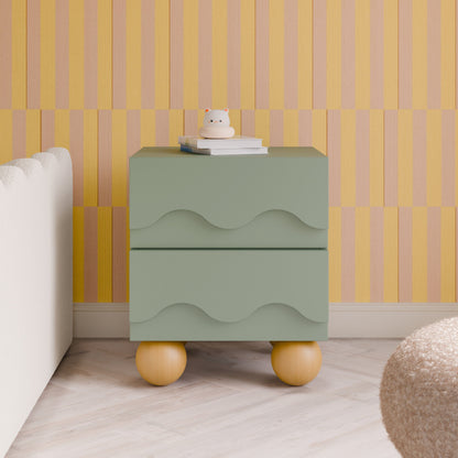 Babyletto Lido Wave Assembled Nightstand - Light Sage/Honey