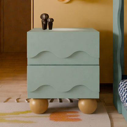 Babyletto Lido Wave Assembled Nightstand - Light Sage/Honey
