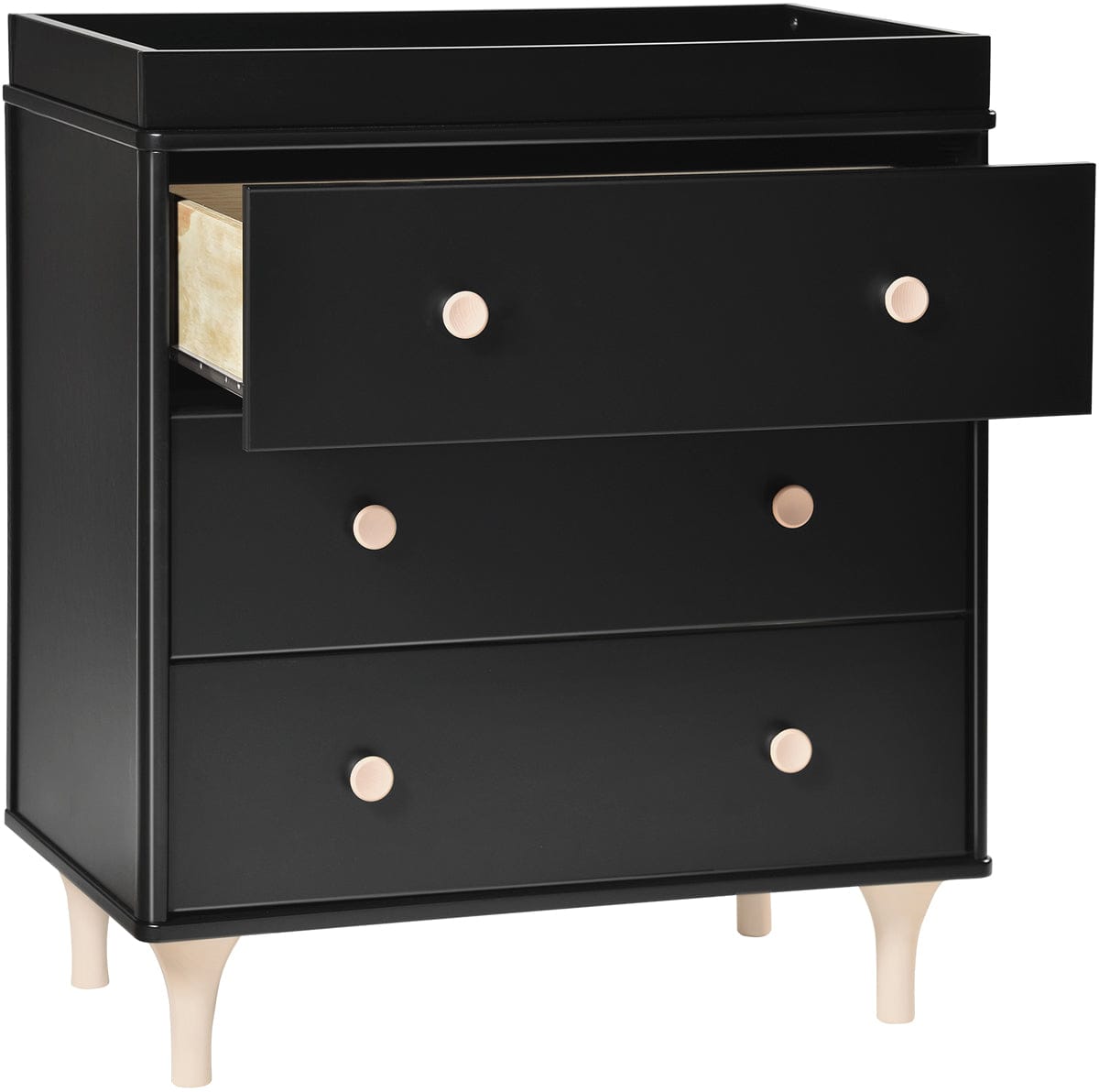 Babyletto Lolly 3-Drawer Changer Dresser, KD with Removable Changing Tray - Black/WashedNatural - M9023BNX