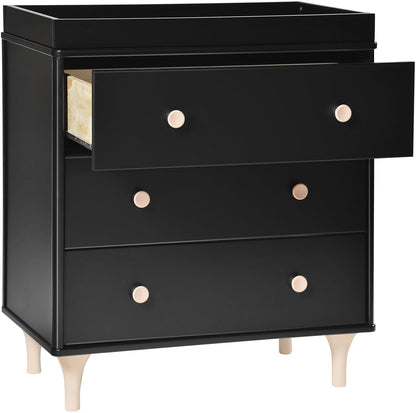 Babyletto Lolly 3-Drawer Changer Dresser, KD with Removable Changing Tray - Black/WashedNatural - M9023BNX