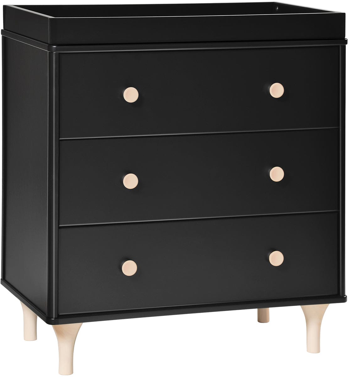 Babyletto Lolly 3-Drawer Changer Dresser, KD with Removable Changing Tray - Black/WashedNatural - M9023BNX