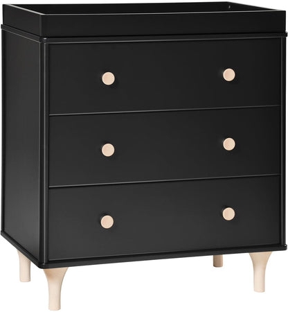Babyletto Lolly 3-Drawer Changer Dresser, KD with Removable Changing Tray - Black/WashedNatural - M9023BNX