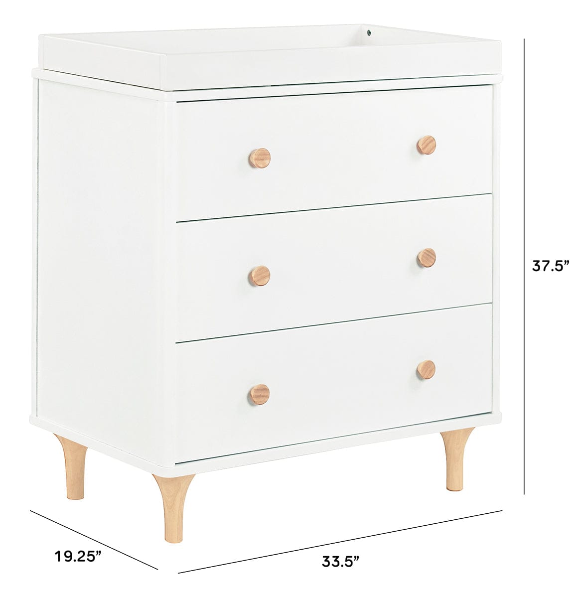 Babyletto Lolly 3-Drawer Changer Dresser, KD with Removable Changing Tray - White Natural - M9023WN