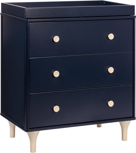Babyletto Lolly 3-Drawer Changer Dresser with Changing Tray - Navy/Washed Natural - M9023VNX