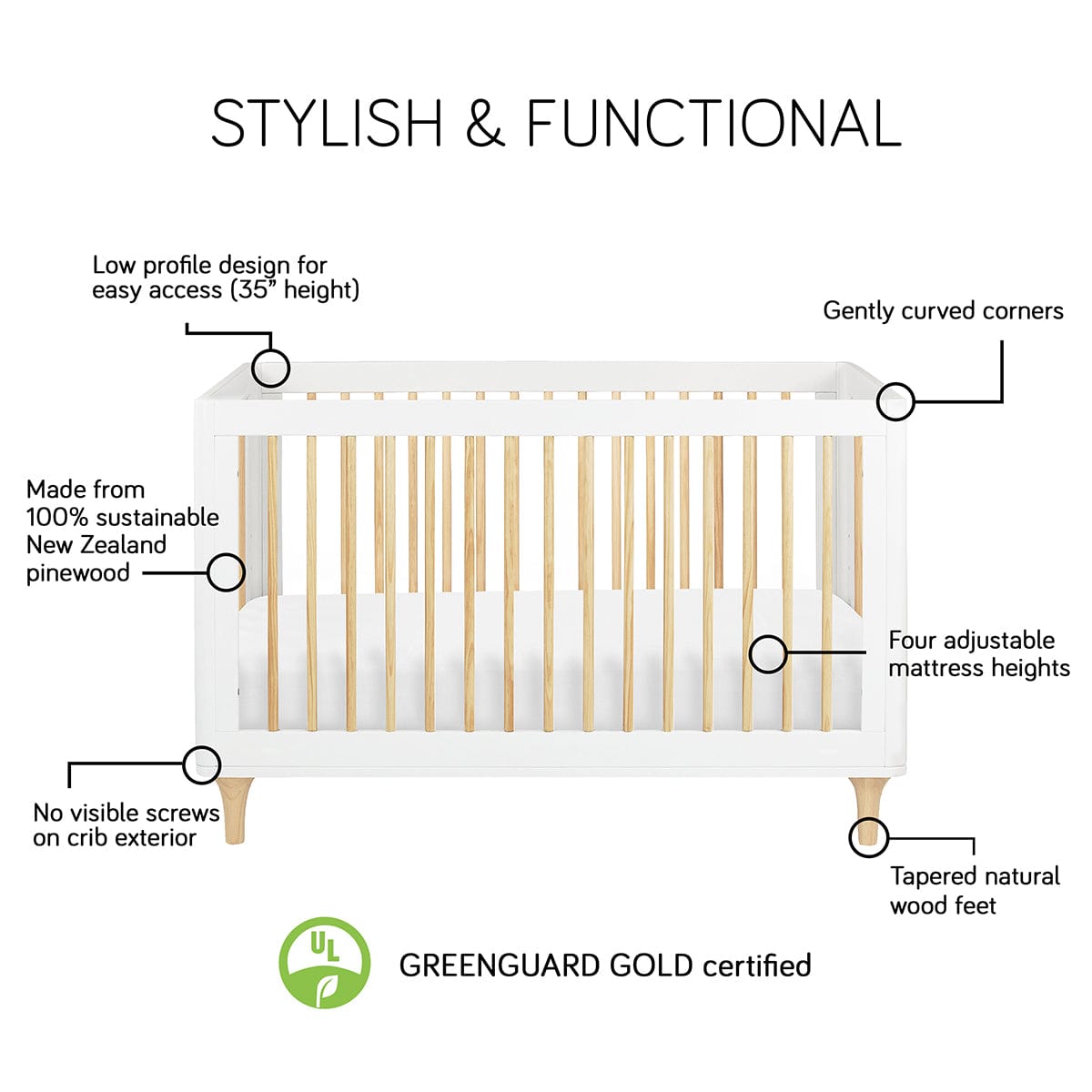 Babyletto Lolly 3-In-1 Convertible Crib with Toddler Bed Conversion Kit - Grey/Washed Natural