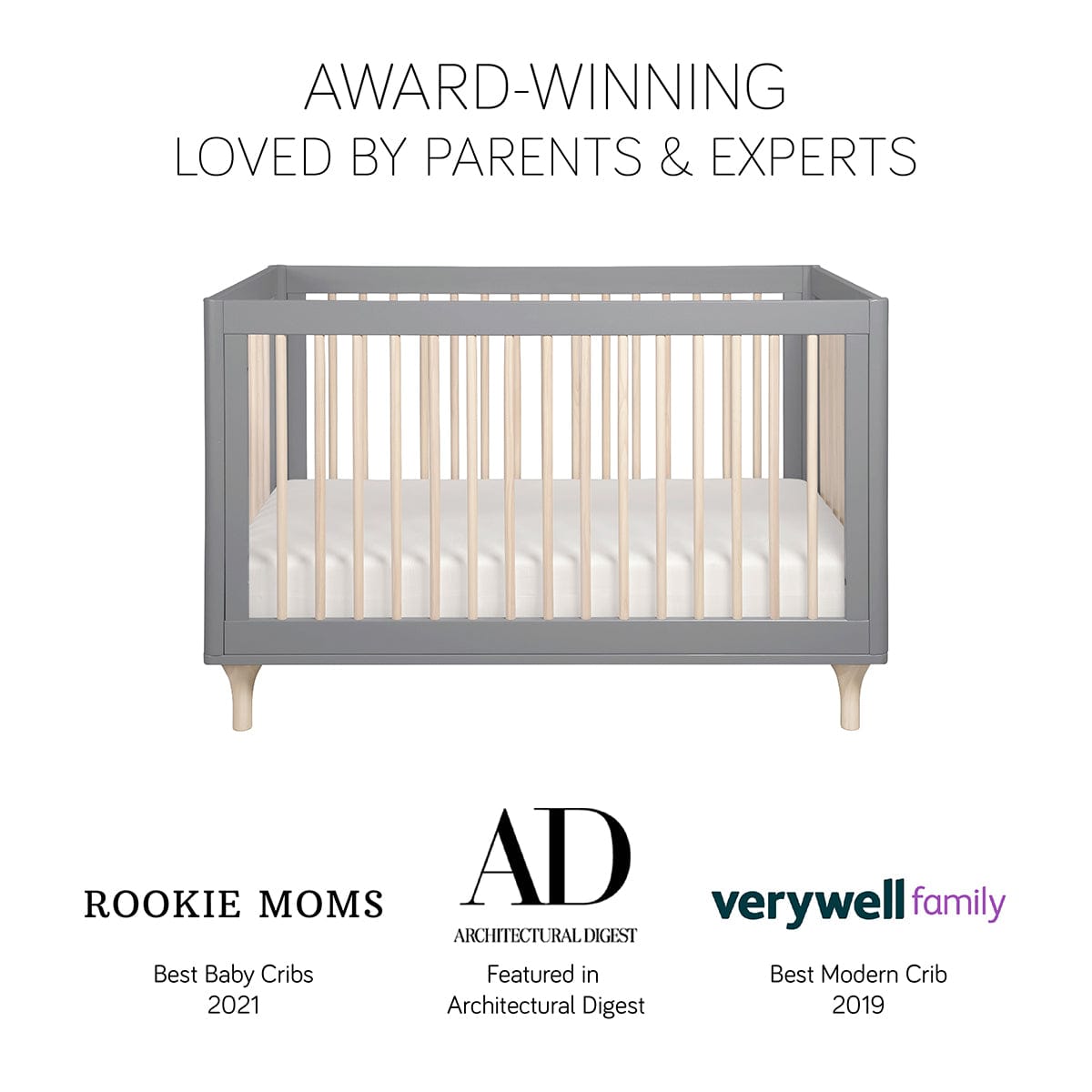 Babyletto Lolly 3-In-1 Convertible Crib with Toddler Bed Conversion Kit - Grey/Washed Natural