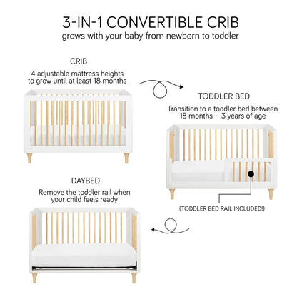 Babyletto Lolly 3-In-1 Convertible Crib with Toddler Bed Conversion Kit - White/Natural - M9001WN