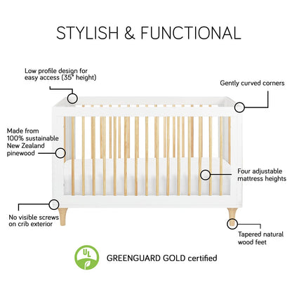 Babyletto Lolly 3-In-1 Convertible Crib with Toddler Bed Conversion Kit - White/Natural - M9001WN