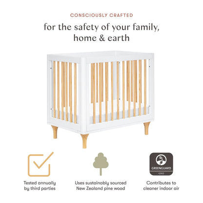 Babyletto Lolly 4-in-1 Convertible Mini Crib w/ Toddler Bed Conversion Kit - White/Natural - M9098WN
