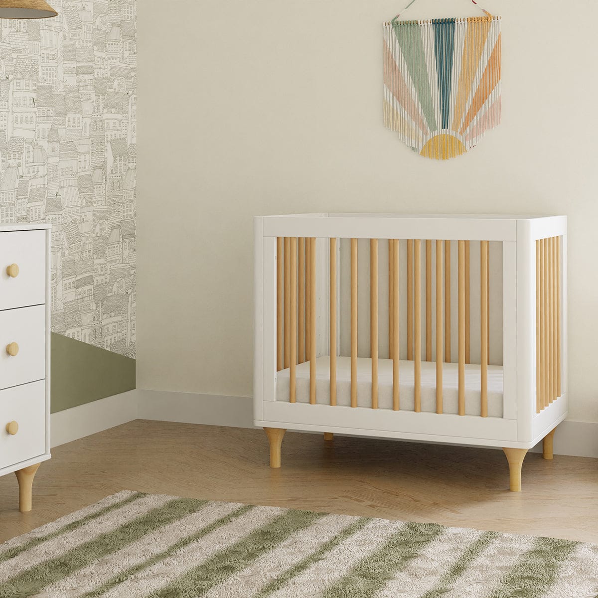 Babyletto Lolly 4-in-1 Convertible Mini Crib w/ Toddler Bed Conversion Kit - White/Natural - M9098WN