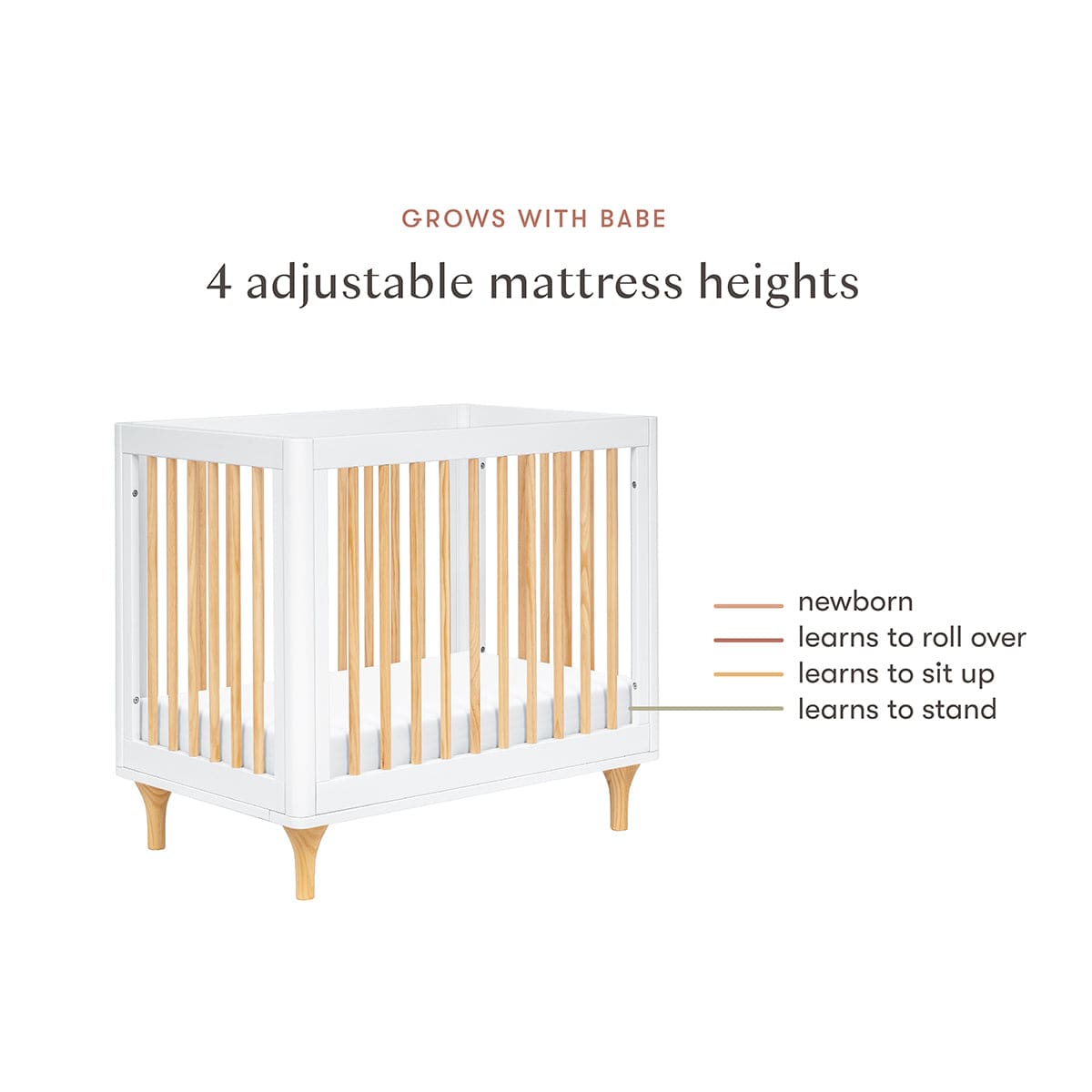 Babyletto Lolly 4-in-1 Convertible Mini Crib w/ Toddler Bed Conversion Kit - White/Natural - M9098WN