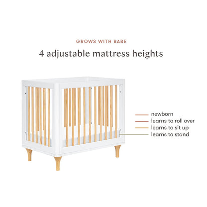Babyletto Lolly 4-in-1 Convertible Mini Crib w/ Toddler Bed Conversion Kit - White/Natural - M9098WN