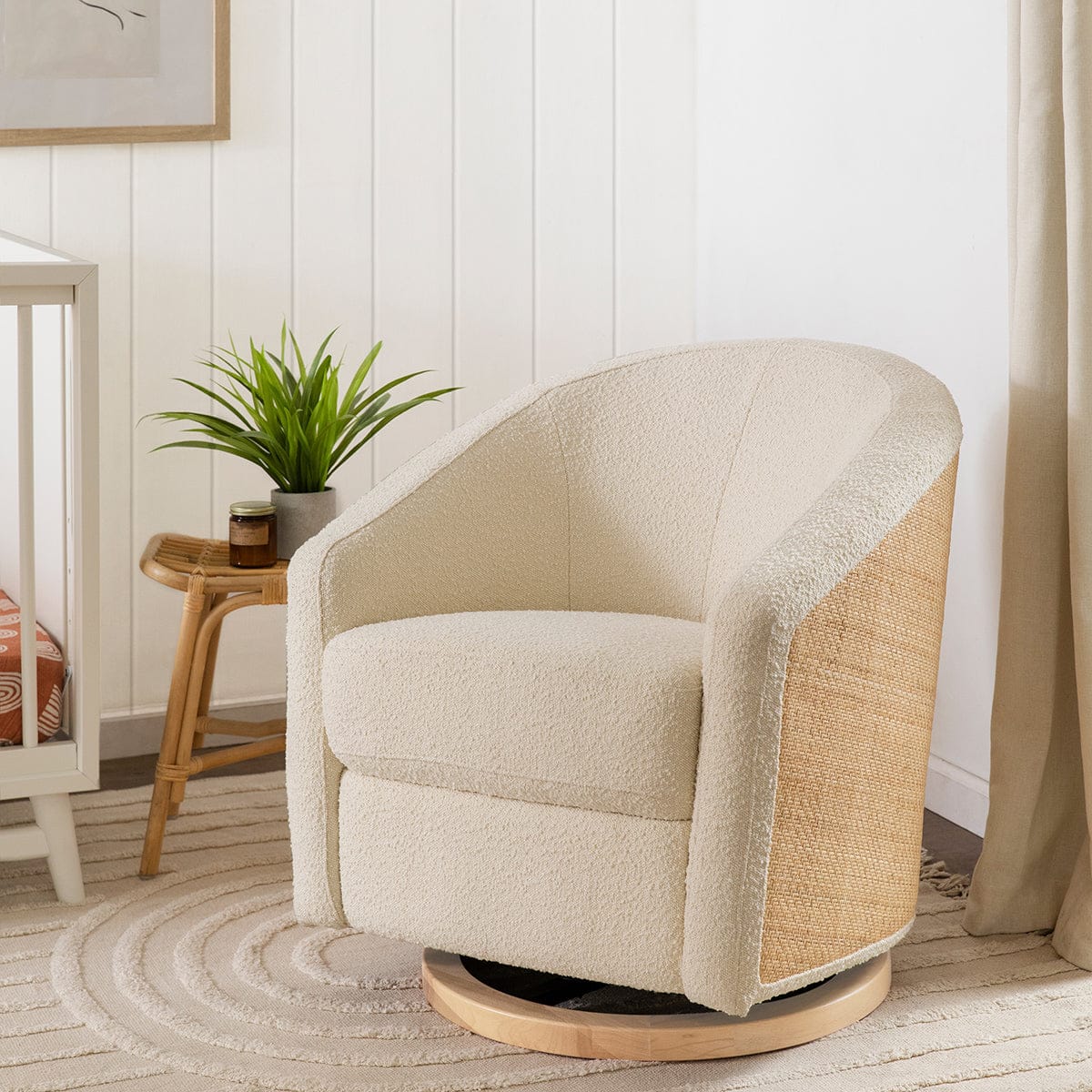 Babyletto Madison Swivel Glider - Ivory Boucle & Cane w/Light Wood Base - M5887WBCL