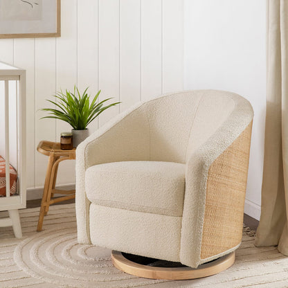 Babyletto Madison Swivel Glider - Ivory Boucle & Cane w/Light Wood Base - M5887WBCL