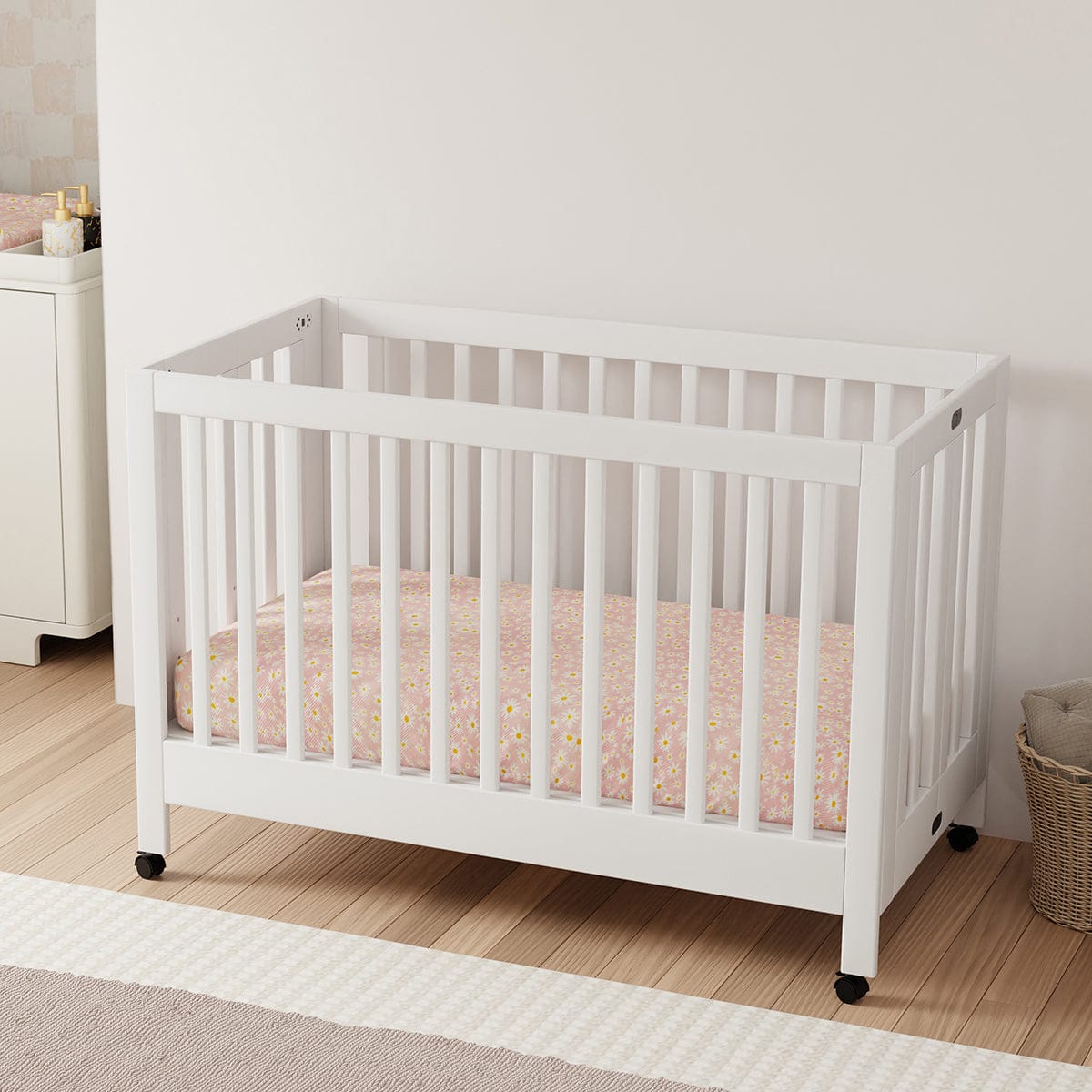 Babyletto Maki Full-Size Portable Folding Crib w/Toddler Bed Conversion Kit - White - M6601W