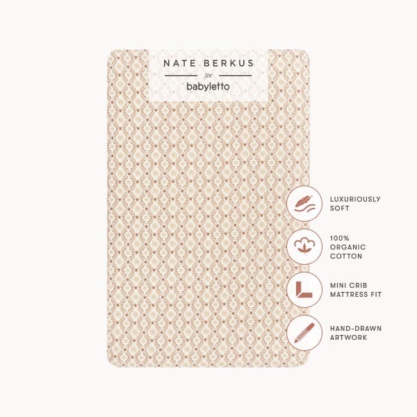 Babyletto Nate Berkus organic cotton mini crib sheet with geometric pattern and feature callouts