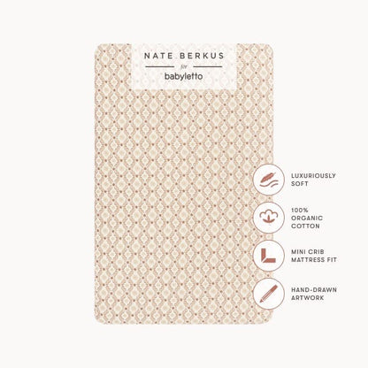 Babyletto Nate Berkus organic cotton mini crib sheet with geometric pattern and feature callouts