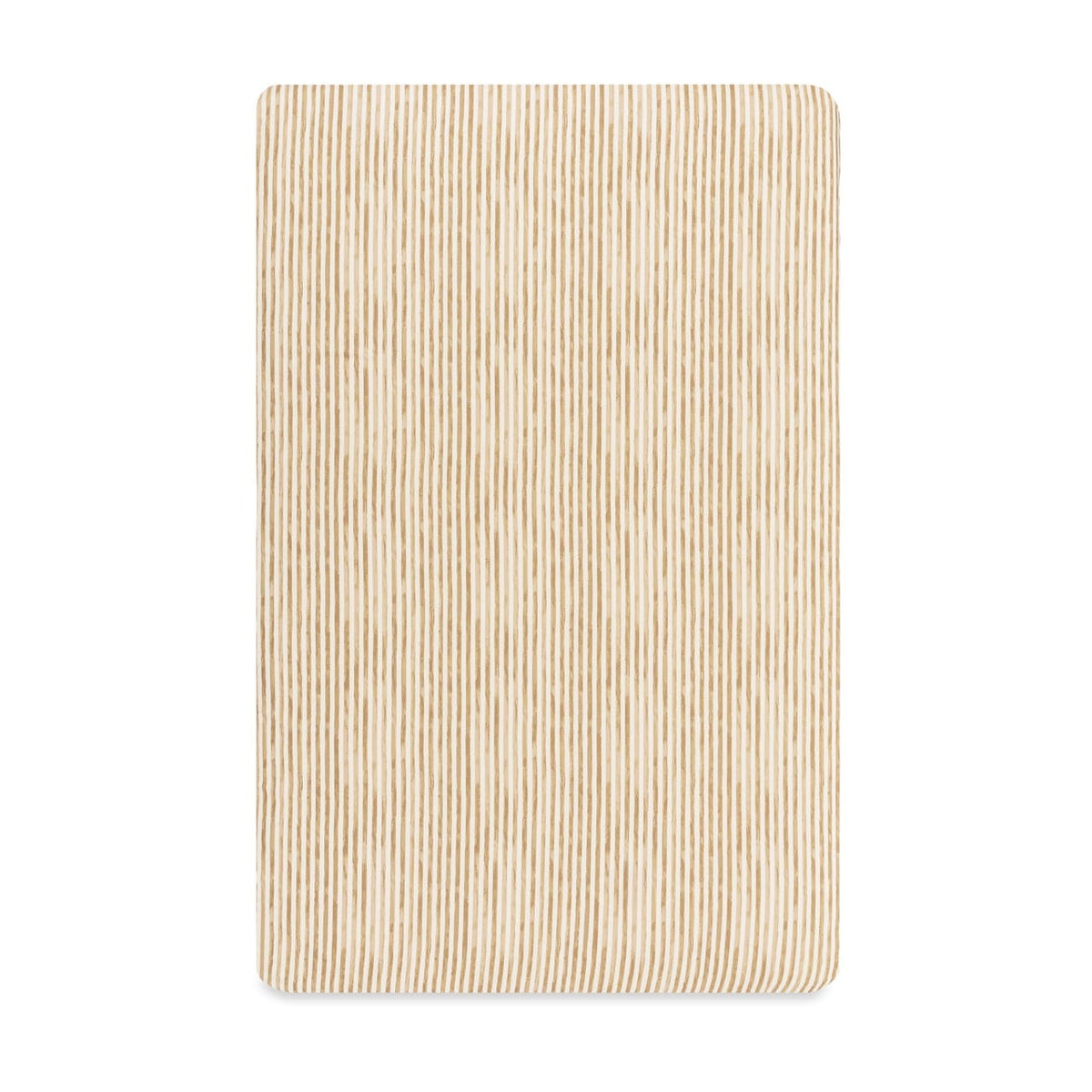 Babyletto crib sheet with tan and white vertical pinstripe pattern