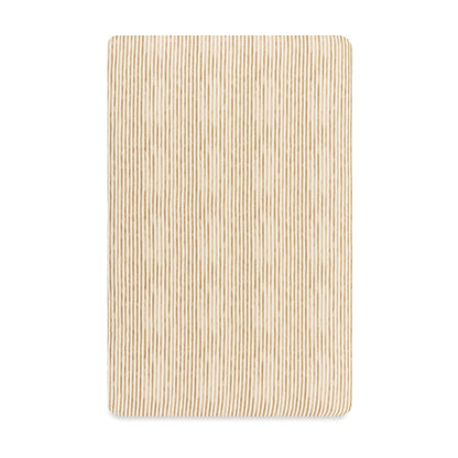 Babyletto crib sheet with tan and white vertical pinstripe pattern