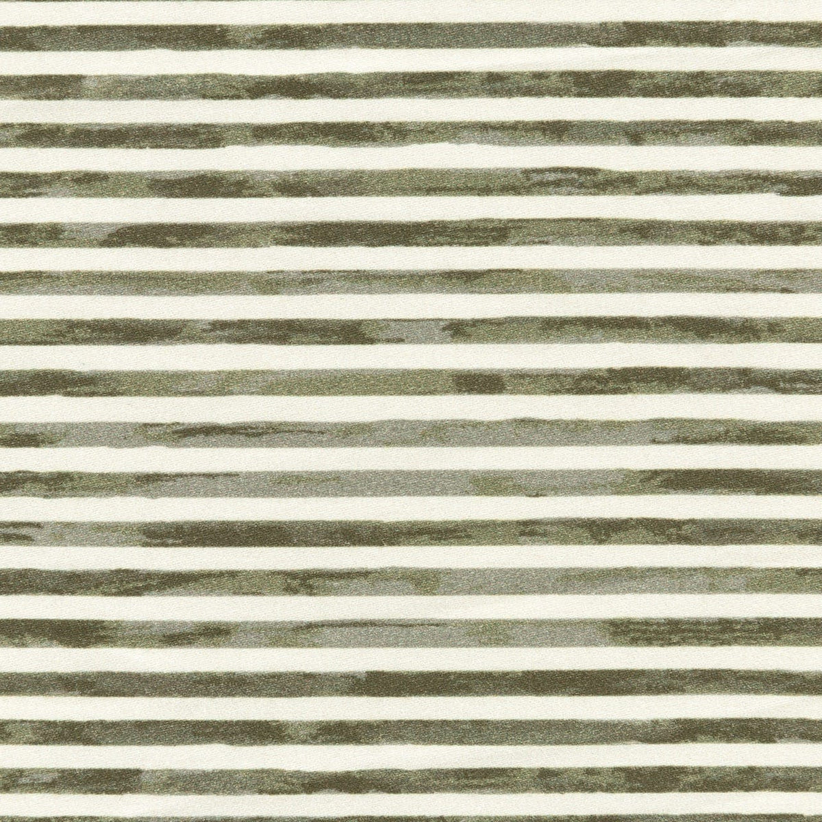 Babyletto fabric with horizontal olive green brushstroke stripes on a cream background