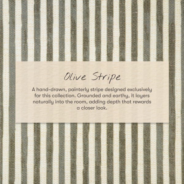 Babyletto olive stripe fabric swatch with hand drawn vertical lines