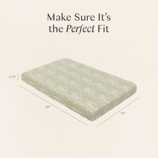 Babyletto mattress dimensions diagram showing 38 inch length 24 inch width and 6.75 inch height