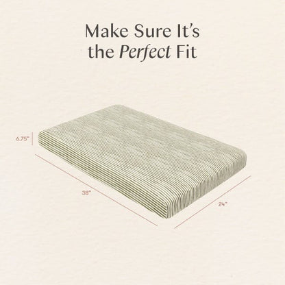 Babyletto mattress dimensions diagram showing 38 inch length 24 inch width and 6.75 inch height