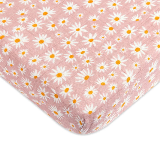 Babyletto Mini Crib Sheet in GOTS Certified Organic Muslin Cotton-Daisy - T28036