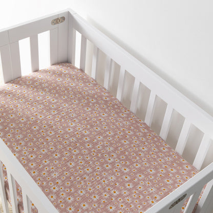 Babyletto Mini Crib Sheet in GOTS Certified Organic Muslin Cotton - Daisy - T28036