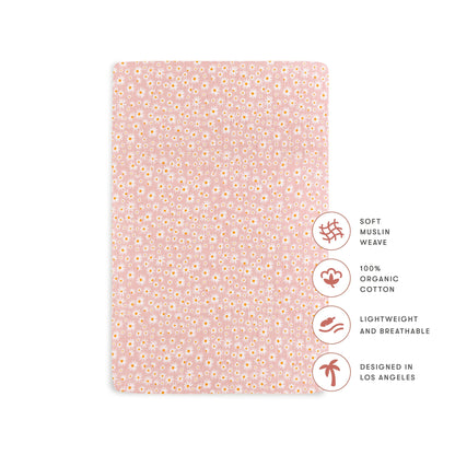 Babyletto Mini Crib Sheet in GOTS Certified Organic Muslin Cotton - Daisy - T28036