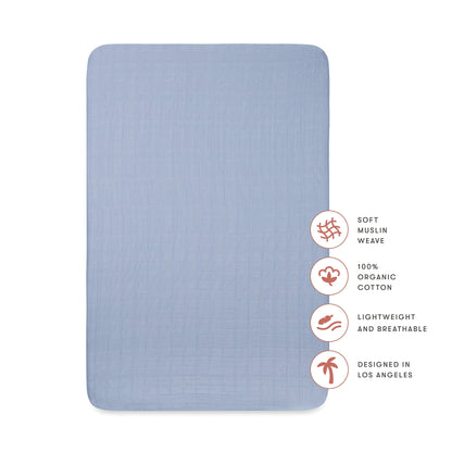 Babyletto Mini Crib Sheet in GOTS Certified Organic Muslin Cotton - Dewdrop - T29636DP