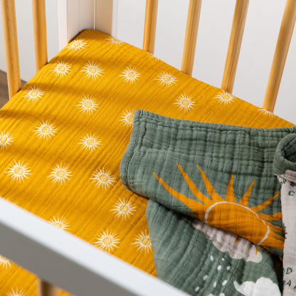 Babyletto Mini Crib Sheet in GOTS Certified Organic Muslin Cotton - Golden Hour - T26936