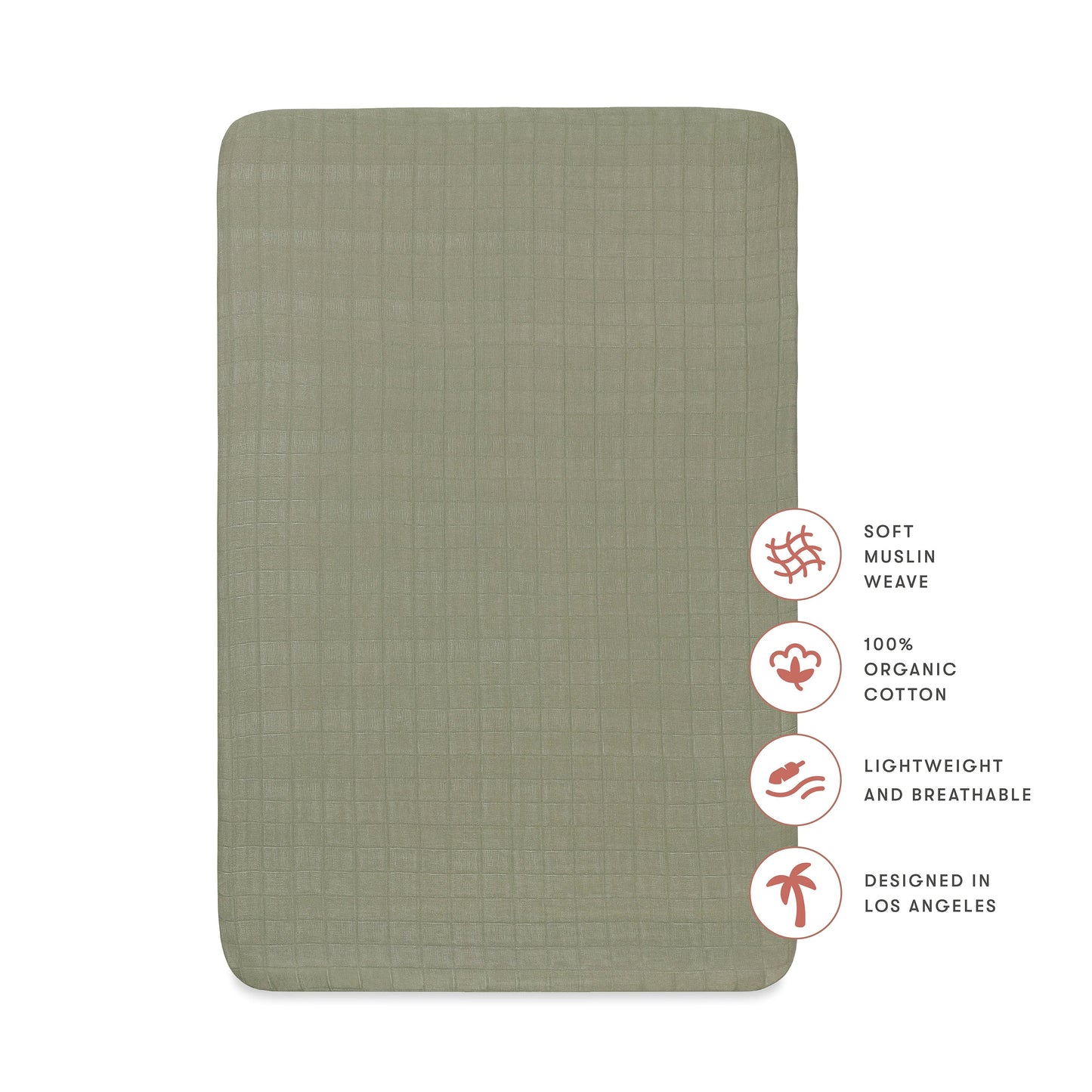 Babyletto Mini Crib Sheet in GOTS Certified Organic Muslin Cotton - Matcha - T29736MCA