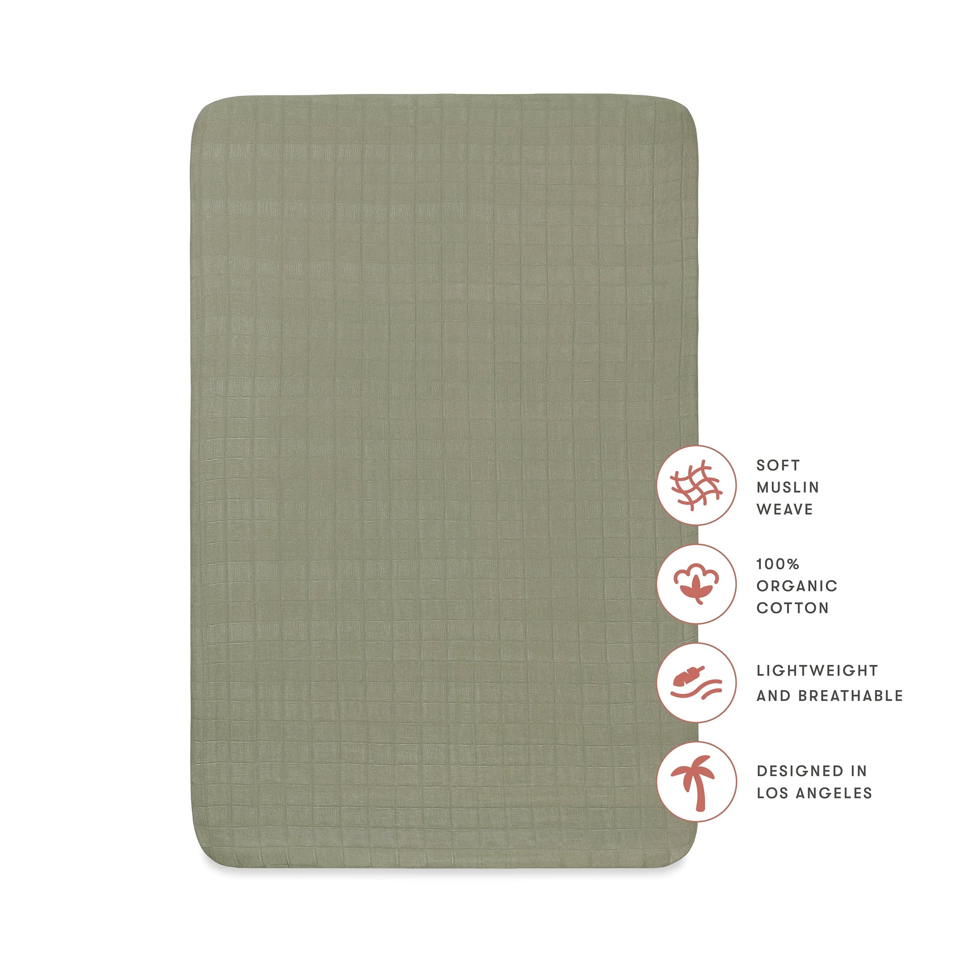 Babyletto Mini Crib Sheet in GOTS Certified Organic Muslin Cotton - Matcha - T29736MCA